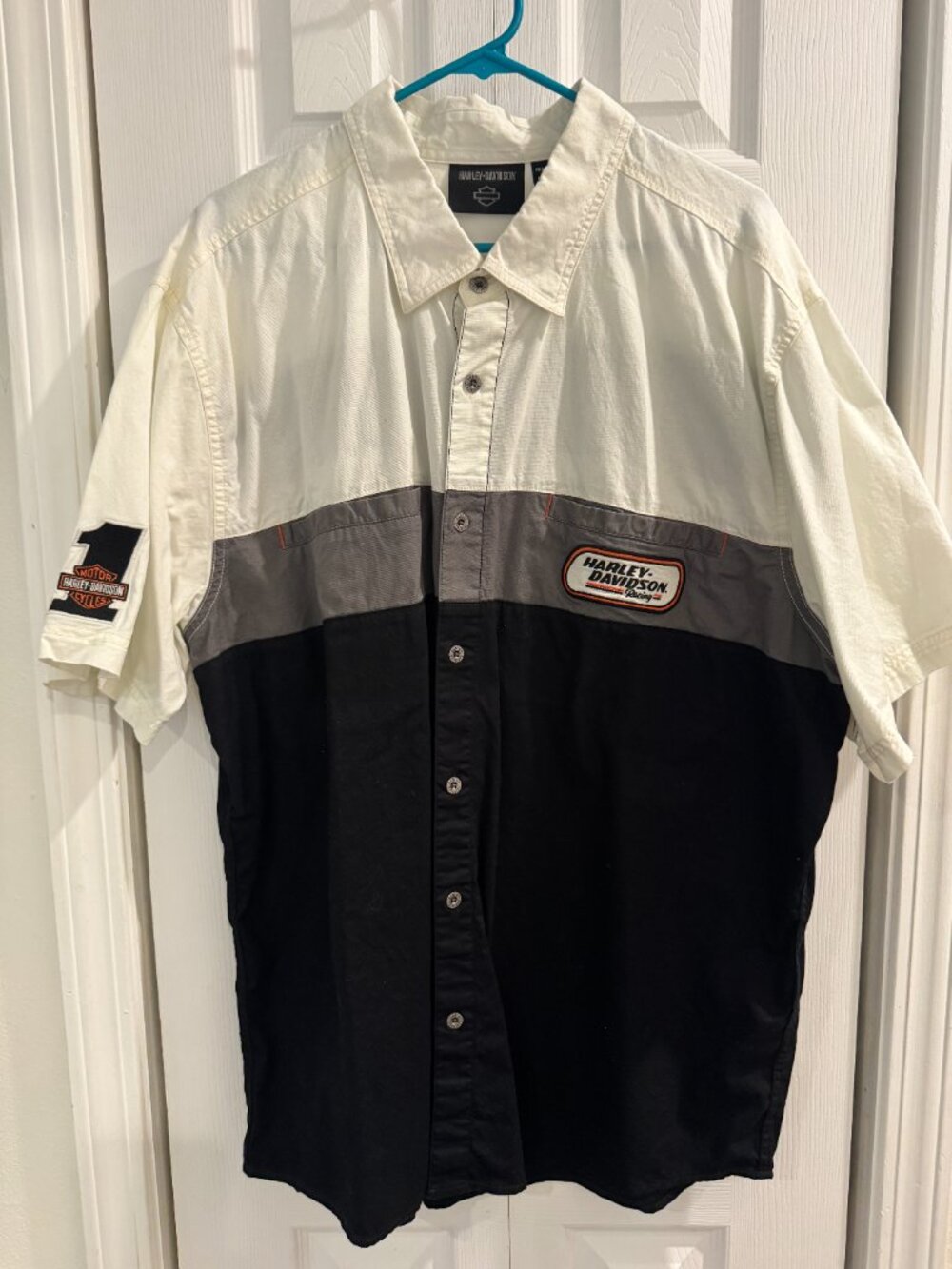 Harley-Davidson Men’s 2XL Colorblock Embroidered Motorcycle Shirt Black Cream